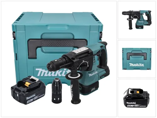 Makita DHR 243 M1J Akku Bohrhammer 18 V - Akkuschrauber mit 2,0 J Schlagstärke, ideal für Bohren, Hammerbohren und Meißeln. Inklusive 4,0 Ah Akku und praktischer Makpac Aufbewahrung.
