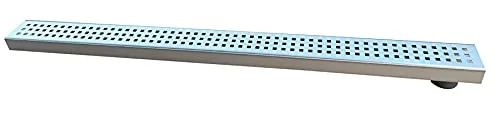 Trobak Entwässerungsrinne Edelstahl 1 Meter superflach mit Ablaufstutzen Rost Quadratlochung System 35/80
