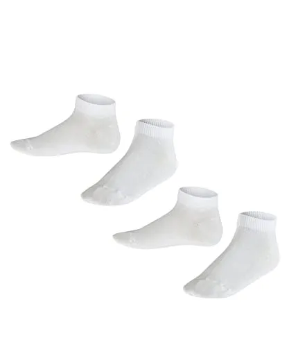 FALKE Unisex Kinder Sneakersocken Happy Double Pack K Sn Baumwolle kurz einfarbig 2 Paar, Weiß White 0020, 35-38