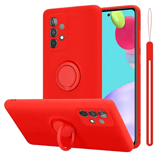 Cadorabo Hülle kompatibel mit Samsung Galaxy A52 (4G 5G) A52s Schutzhülle TPU Silikon Case Liquid Design mit Ring Slim Liquidsilikon Microfaser Case Hülle für Galaxy A52 (4G 5G) A52s in Rot