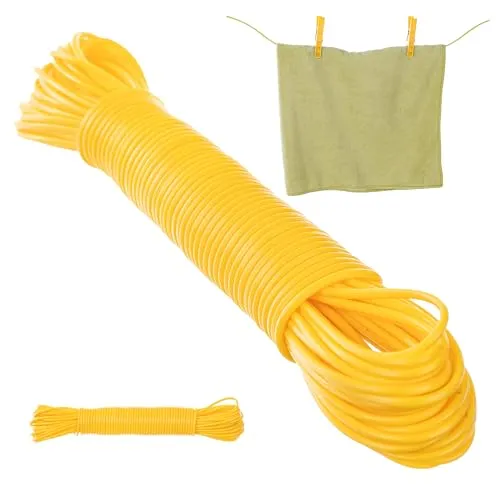 KADAX 20 m Wäscheleine mit Kunststoffummantelung, Wäscheseil für Haushalt & Garten & Camping, Reißfeste und Rostfeste Leine, Starke und Stabile Wäscheschnur (Gelb)