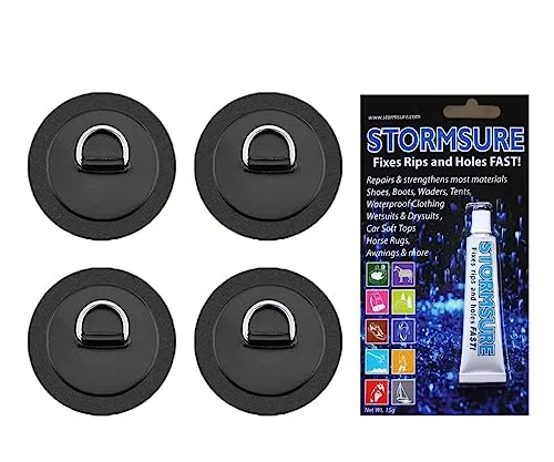 BRUNELLI D-Ring PAD Set für SUP Boards - Aufblasbare Boards für Stand-Up Paddling, ermöglicht komfortables Sitzen mit Kajaksitz, inklusive 4 D-Ring Pads und 15g Stormsure Kleber für einfache Befestigung.