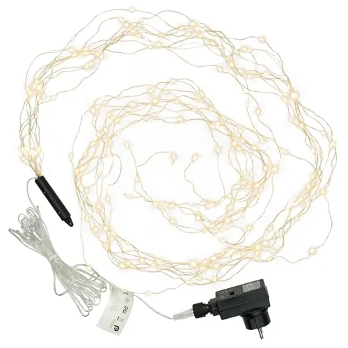 Nipach Lichterregen – 200 LED warm weiß 10 silberne Drähte mit je 20 LED mit Trafo + Timer