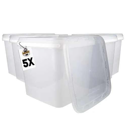 FixedByU 5 Eimer mit Deckel 9l - Transparent & Stabil - Praktische 9l Eimer im 5er Set aus lebensmittelechtem Kunststoff, ideal für frische Lebensmittel und Chemikalien. Luftdicht und stabil, mit praktischem Griff für einfachen Transport.