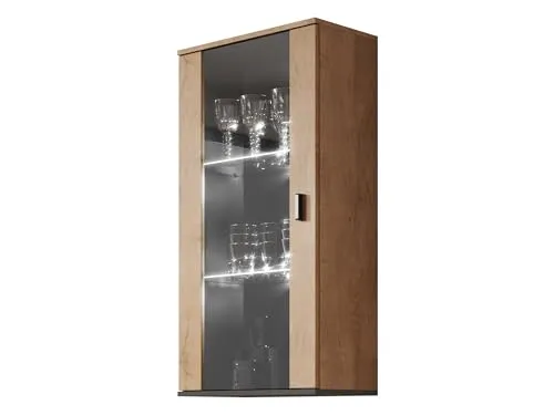 Mirjan24 Hängevitrine Soho S2, Vitrine Glasvitrine, Vitrinenschrank, Stauraumvitrine, Wohnzimmer, Highboard, Schrank (Eiche Lefkas/Eiche Lefkas + Schwarz, ohne Beleuchtung)