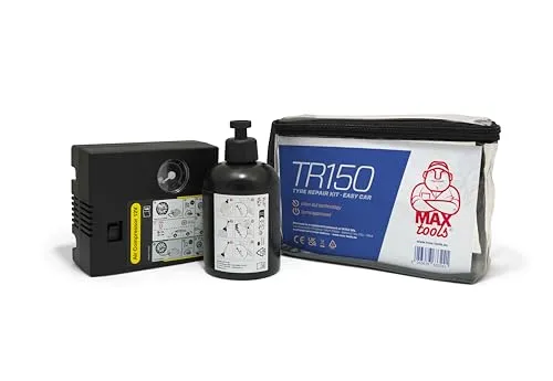 MAXTOOLS TR150, einfaches Autoreifen-Reparaturset, auch für Motorräder und kleine Nutzfahrzeuge geeignet, inklusive leistungsstarkem 12-V-Luftkompressor, Wagen