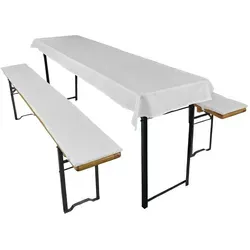 Bierzeltgarnitur 3 Teilig Tischdecke 70x240 cm Bierbankauflagen 220x25x2 cm - Weiß