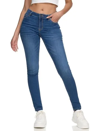 REPUBLIX Damen Mid Waist Skinny-Fit Stretch Denim Jeans Basic RJ-1001 Mid Blue 32