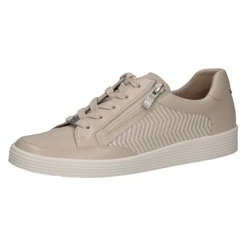 CAPRICE Damen Sneaker flach aus Leder mit Reißverschluss, Beige (Offwht Soft Co), 40.5 EU - Damen-Sneaker mit AIRMOTION-Sohlentechnologie für optimale Luftzirkulation und Federung. Ideal für den Alltag oder besondere Anlässe, bieten sie hohen Komfort und eine perfekte Passform.