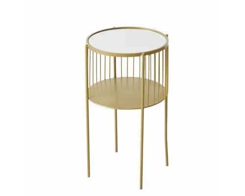 Boltze Gruppe Beistelltisch LOBO aus Metall Ø 33 x 55,5 cm - Eleganter Beistelltisch LOBO aus goldenem Metall mit praktischem Regal - ideal für Wohnzimmer und Büro. Hochwertige Verarbeitung und modernes Design vereinen Funktionalität und Stil.