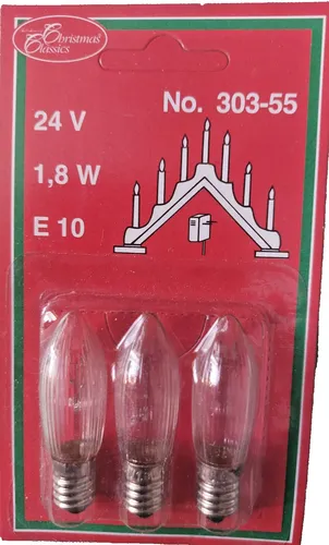 3er-Set Spitzkerze Topkerze Klar E10 24V 1,8W, Best Season 303-55, RARITÄT!!!
