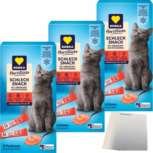 EDEKA Schleck Snack Leberwurst und Katzengras 3er Pack - Haltbare Lebensmittel mit hochwertiger Leberwurst und Katzengras, ideal für eine gesunde Snackzeit Ihrer Katze.