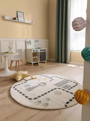 benuta LYTTE Kinderteppich Juno - Rund - Beige - Ø 120 cm - Pflegeleicht - Kuschelweicher Kinderteppich in rund, ideal für ein gemütliches Spielzimmer. Pflegeleicht und schadstoffgeprüft, sorgt er für eine sichere Spielumgebung und ein modernes Ambiente.