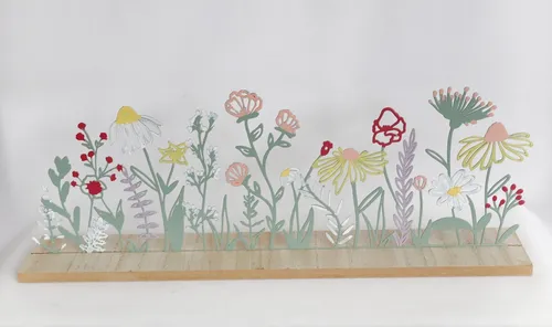 Deko Metall Blumen auf Holz Sockel Blume Metallblume Skulptur Figur Objekt