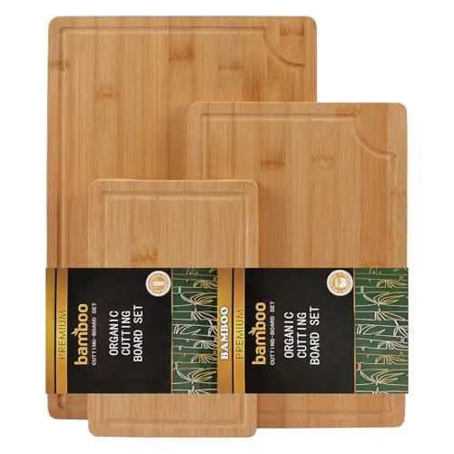 Schneidebrett Holz 3er Set -Tranchierbrett Bambus,Holzbrett Küche,Cutting Board Mit Saftrille, Schneidebrett Set für Fleisch, Gemüse & Brot