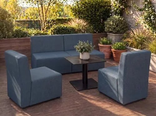 A&J MöbelLand Outdoor Lounge Set Gold - Wetterfestes Gartenmöbel Set mit 2-Sitzer Sofa und 2 Sesseln in Blau - Elegantes Outdoor Lounge Set GOLD mit 2-Sitzer Sofa und 2 Sesseln, ideal für Terrasse und Balkon. Wetterfest und pflegeleicht, mit hochwertigem Outdoorstoff für langlebigen Komfort im Freien.