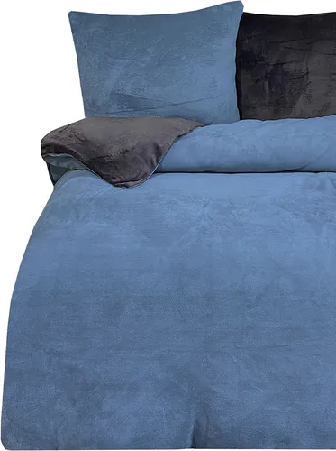 Winter Bettwäsche 200x200 cm Teddy Plüsch Nicki Uni dunkelblau Fleece Doppelbett