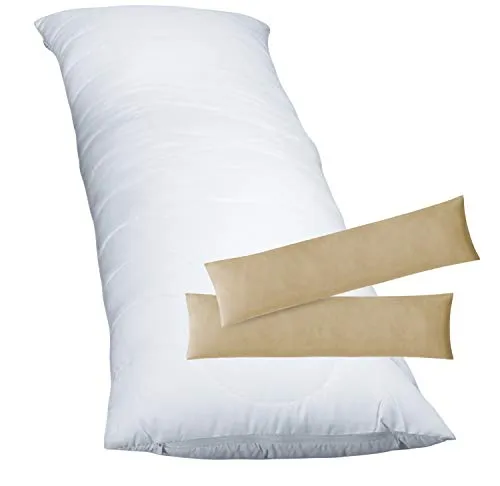 EXKLUSIV HEIMTEXTIL 2 Kissenbezüge inkl. Füllkissen - Kissen und Füllkissen 40 x 145 cm, ideal für Seitenschläfer und Stillende, allergikergeeignet und klimatisierend, waschbar bis 60 °C für optimale Hygiene.