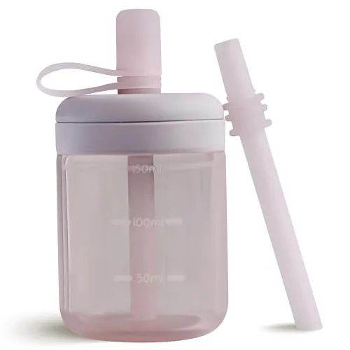 Moonkie Trinklernbecher, Trinkflasche mit Strohhalm, Silikon Trinkbecher für Baby und Kinder, Strohhalmbecher mit Deckel Auslaufsichere, BPA-freie, Baby Becher ab 6 Monate, 5 oz(Zartflieder)