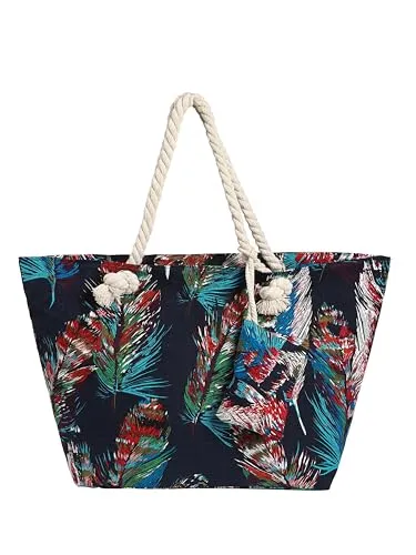 DonDon Badetasche XXL Familie - Bunte Federn, große Strandtasche mit Reißverschluss und zusätzlicher Kleintasche für perfekten Urlaubskomfort