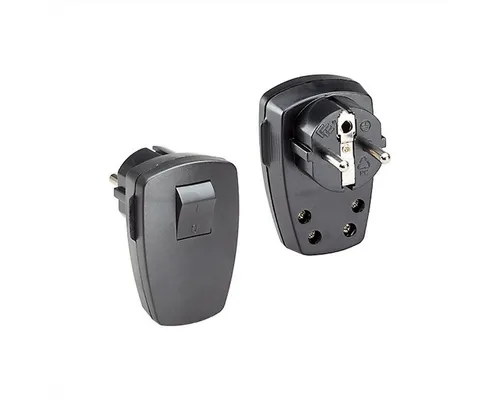 Bachmann Schutzkontaktstecker Stromadapter, 0 cm, schwarz flach Wippschalter 2-p, 911.171