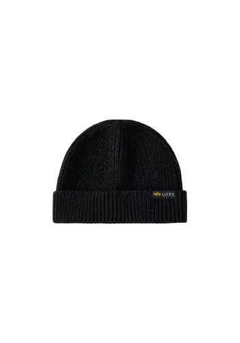 Alpha Industries Dockers Beanie - Klassisches Unisex Beanie in Schwarz - Mützen: Klassisches Unisex Beanie mit schmalem Umschlag und seitlichem Leder-Logo-Label für einen stylischen Look.