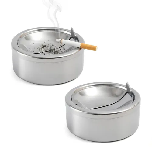 Stück Aschenbecher mit Deckel, Edelstahl Aschenbecher, Windaschenbecher für... 2