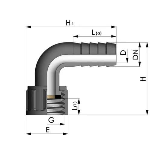PP Schlauchtülle Winkel 90° Schlauch Tülle Innengewinde Überwurfmutter x Tülle