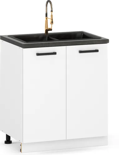 ULWEHOME 80 cm breiter freistehender Unterschrank für die Küche, 2 Fronten, für die Spüle, Weiß matt | Küchenmöbel der Serie EKO