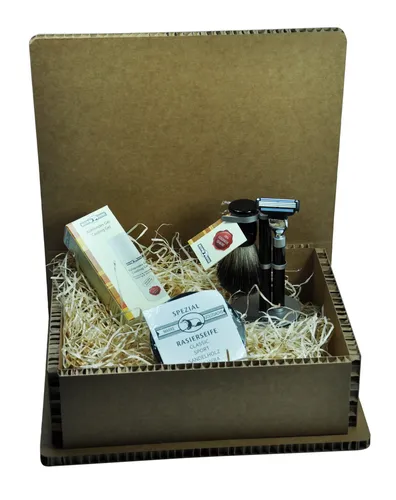 Golddachs Geschenkset bestehend aus Rasierset schwarz
