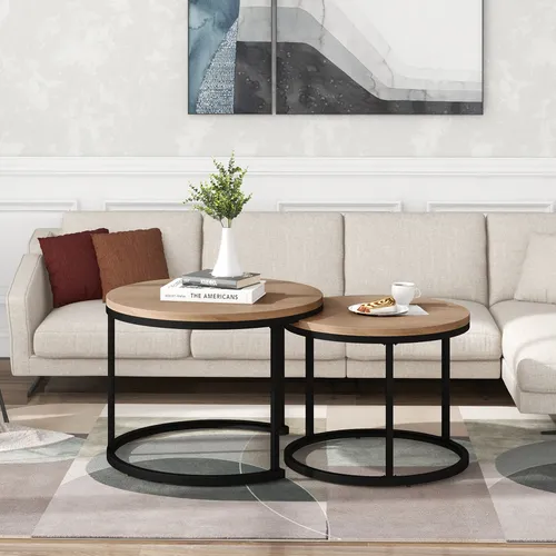 Couchtisch 2er-Set aus Eiche – Beistelltisch und Sofatisch - Praktisches 2er-Set mit höhenverstellbaren Füßen, ideal für jeden Wohnraum. Pflegeleichte, kratzfeste Oberfläche und modernes Industrie-Design sorgen für Stil und Funktionalität.