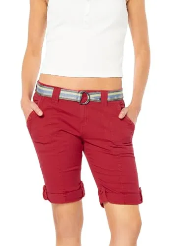 FRESH MADE Damen Bermuda Shorts mit glänzendem Gürtel - Damen-Shorts aus Baumwolle und Elasthan für hohen Tragekomfort, inklusive glänzendem Gürtel für einen modischen Akzent. Ideal für lässige Sommerlooks!
