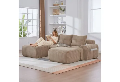 Odikalo Modulares Ecksofa mit Schlaffunktion & 2 Hockern