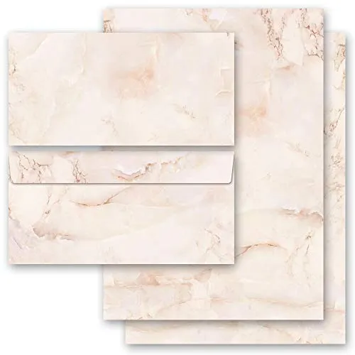 Briefpapier Sets Marmor & Struktur, MARMOR TERRACOTTA 10 Blatt Briefpapier + 10 passende Briefumschläge DIN LANG ohne Fenster | Paper-Media