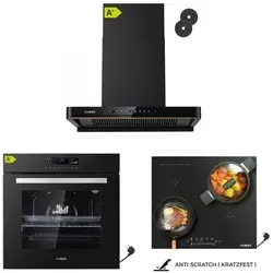 KB ELEMENTS Induktionsherd Set 60cm mit Backofen und Dunstabzugshaube - Schwarz - Vielseitiges Herdset von KB ELEMENTS: Induktionskochfeld, Einbaubackofen und Dunstabzugshaube in elegantem Schwarz. Genießen Sie effizientes Kochen und modernes Design für Ihre Küche.