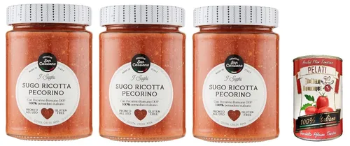 3x Cascina San Cassiano Ricotta-Pecorino-Sauce 290g+Italian Gourmet Pelati 400g