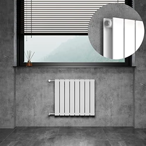 WITEN&NOCK Design Heizkörper Flach Paneelheizkörper Weiß 600 x 550 mm Doppellagig mit Seitenanschluss Austauschheizkörper Nabenabstand 500 mm inkl. Montageset