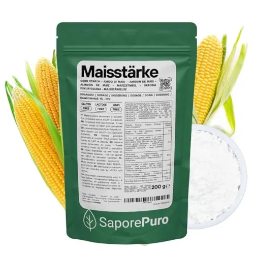 SaporePuro Nativer Maisstärke 200 g – Natürliches Verdickungsmittel für Desserts, Cremes und Soßen – Glutenfrei und Vegan