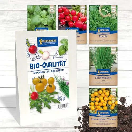 Kiepenkerl Profi-Line Gemüsesamen-Set 'Nachhaltiges Gärtnern – BIO-Qualität' | Hohe Keimrate & Ertrag | Ideal für Kräuter, Salat, Zucchini | Umfasst Basilikum, Radies, Schnittlauch