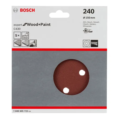 Bosch Schleifblatt C430 150 mm 240 Körnung 6 Löcher Klett im 5er-Pack 2608605722