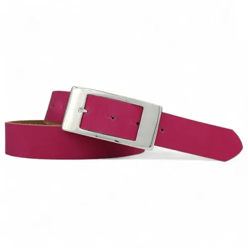 FRONHOFER Damengürtel echtes Rindsleder ca. 3,5 cm breit, rechteckige Dornschnalle 9 x 4,5 cm (Zamak leicht glänzend), extra flach geschnitten, wechselbar per Druckknopf, für Jeans und Taille