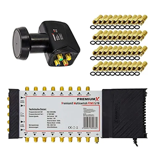 Premium X Multischalter Set 5/16 - Multischalter für 16 Teilnehmer, ideal für HDTV, 4K und 8K. Hochwertige Verarbeitung mit geringem Signalverlust und Energie-Optimiertem-Netzteil.