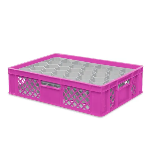 BRB-Lagertechnik Aufbewahrungskorb Gläserkiste 600x400 mm - Dekokörbe für 33 Gläser bis 122 mm Höhe, spülmaschinenfest und mit praktischen Durchfassgriffen für mühelosen Transport und Lagerung.