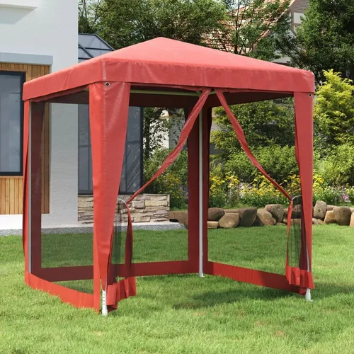 The Living Store Partyzelt mit 4 Mesh-Seitenwänden Rot 2x2 m HDPE