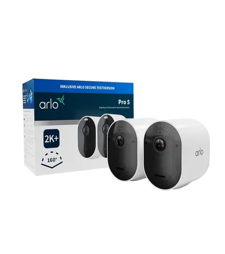 Arlo Pro 5 2er Pack - Hochauflösende Netzwerkkameras - Multimedia, Netzwerk, Netzwerkkamera - 2 Kameras mit 2688 x 1520 Pixel für gestochen scharfe Bilder und Rundum-Überwachung.
