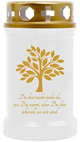 HS Candle Grabkerze Grablicht (Baum Gold) - ca 48h / 2 Tage Brenndauer je Kerze (14,5cm, Ø 7cm) - versch. Designs