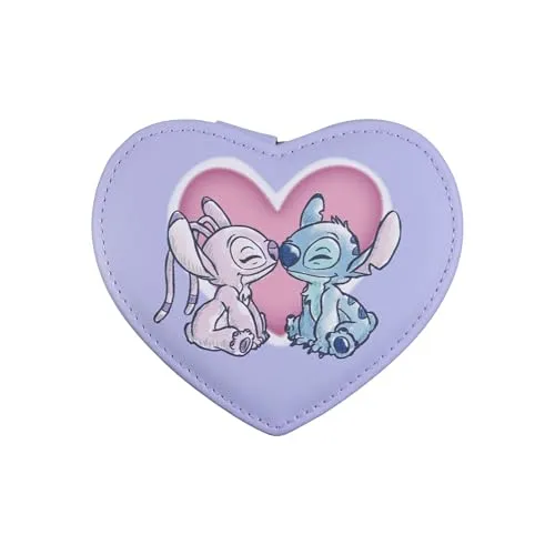 Disney Stitch & Angel Schmuckkästchen - Herzförmige Schmuckbox mit Reißverschluss, ideal für Disney-Fans und perfekt zum sicheren Verstauen von Schätzen zu Hause oder auf Reisen.