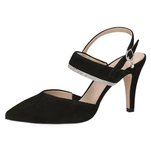 Produktbild CAPRICE Damen Slingpumps aus Leder Glitzer, Schwarz (Black Suede), 36 EU