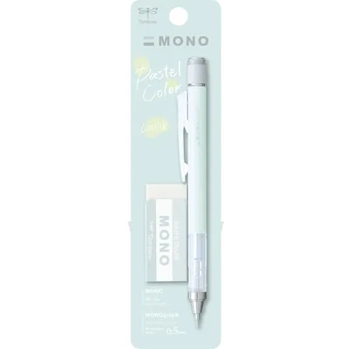 Tombow MONO graph und MONO Radierer, 0,5mm, Mint Green, Präzision mit 4-mm-Spitze, innovativer Schüttel-Mechanismus, stabilere Messing-Zange, nachfüllbar, inkl. Radierer [SH-MG64-PE04A]
