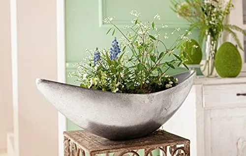 große Pflanzschale Silber 60 cm lang, Pflanzgefäß im Antik Look Blumenschale, Pflanzkübel, Pflanzgefäß, Dekoschale